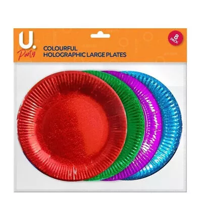 U.Party® Holographic Large Plates Colourful 8pk • £4.99