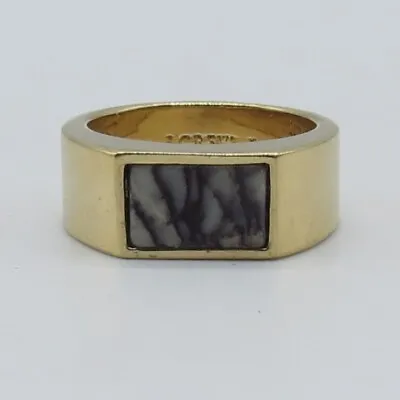 J Crew Signet Ring Size 7 Black White Marble Inlay Gold Tone Fashion Ring • $10.39
