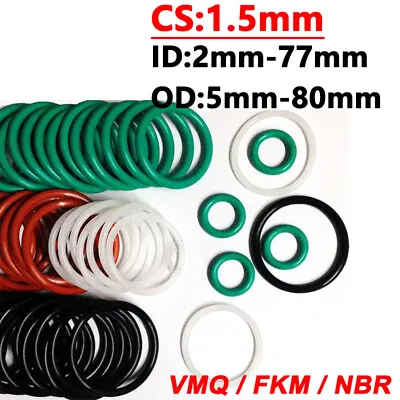 Cross Section 1.5mm O-Rings VMQ/FKM/NBR Seals O Rings Metric ID 2-77mm OD 5-80mm • £2.11