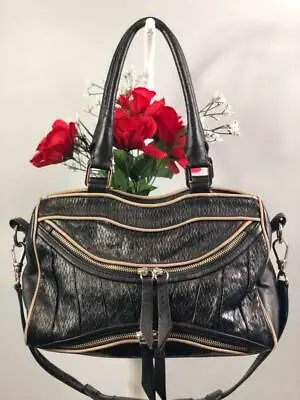 $67.49 • Buy TREESJE Black Woven Pattern Leather Multi-pockets Satchel Bag