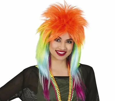Rainbow Mullet Wig Rock Star Pride Layered 80s 90s Punk Fancy Dress Festival  • £13.99