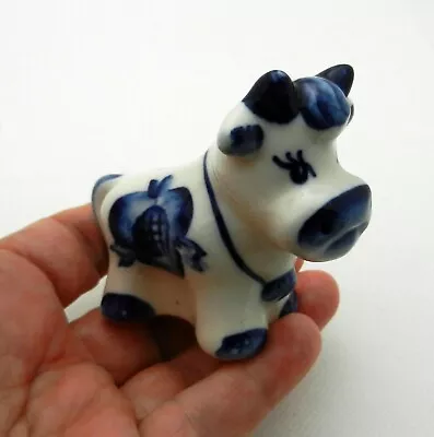 Vintage Miniature Cow Figurine Blue & White Style • $14.95