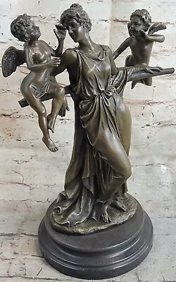 Elegant Female Nude Cherub Child Mother  Angel Bronze Marble Statue Art Deco • $174.50
