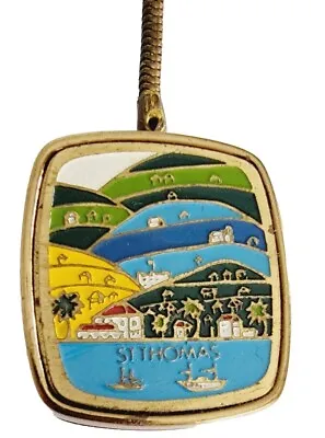 Vintage Sankyo St Thomas Music Box Keychain Goldtone Metal Enamel Souvenir Works • $35.10