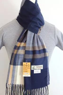 DG Men's Winter ScarfCheck-Plaid White BeigeBlue Gray.Cashmere Feel.Warm • $10.99