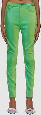 $995 Area Women's Green Metallic Moto Knee Stretch Legging Pants Size 6 • $278.38