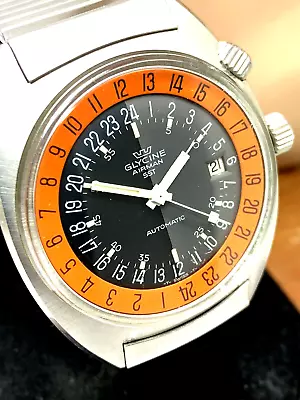Glycine Airman SST Men's Watch Vintage Swiss Automatic Black Orange Dial Pumpkin • $1999.77
