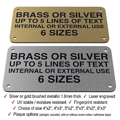 Engraved Memorial Plaque Sign Bench Name Plate Brushed Brass / Silver Effect • £6.99