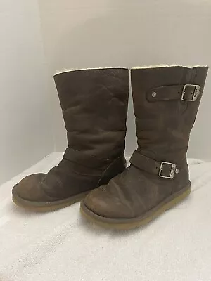 UGG 5678 Kensington Women's Brown Leather Shearling Biker Winter Boots Size 6 • £43.39