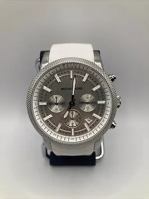 Michael Kors 43mm Watch Chrono White Silicone Band Date MK8284 - Runs • $49.99