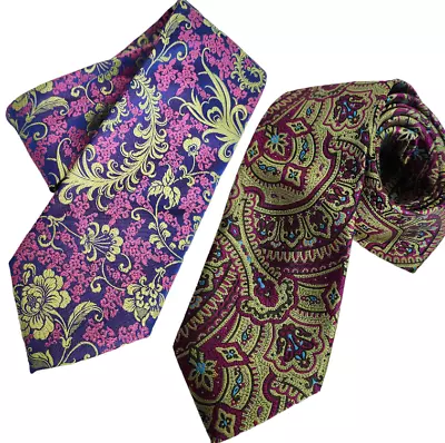 Set Of 2 VERSE 9 Designer Texture Necktie Paisley Geometric 4 X58  Haute Couture • $29.90