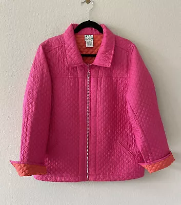 Quaker Factory Jacket Sz XL Pink Orange  Sparkle Zipper Quilted 100% Silk GUC • $29.99