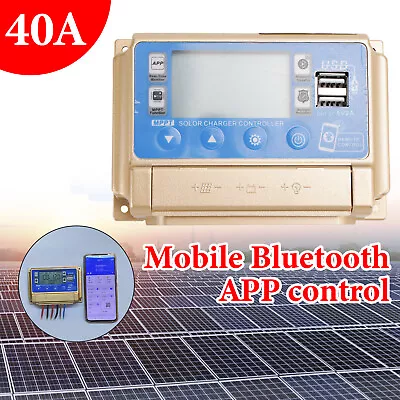 40A MPPT Bluetooth Solar Charge Controller Charger 12V/24V Lithium Battery Gold • £21.64