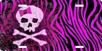 Girl Skull Cross Bone Pink Zebra Print Camo Zombie License Plate Car Truck Tag  • $30.83