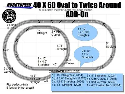 LIONEL FASTRACK 40X60 TWICE AROUND ADD-ON-PACK TRACK SET Conversion Layout NEW • $158.84