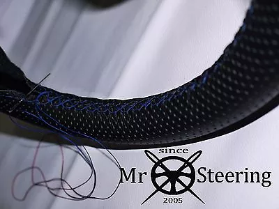 For Mg Mgb Perforated Leather Steering Wheel Cover Blue Double Stitch 1962-1976 • $43.16