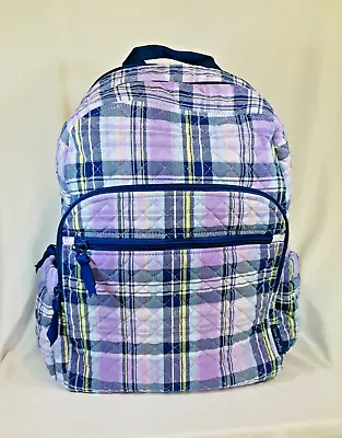 🌸Vera Bradley Campus Backpack Bookbag Amethyst Plaid Spring Break NWT • $109.99