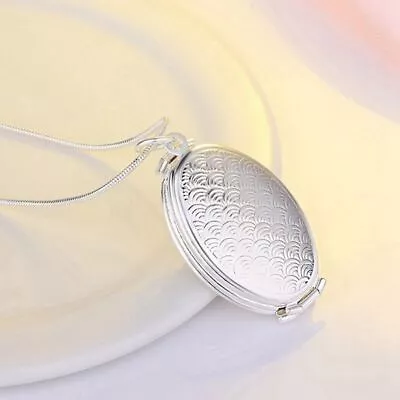 Large Oval Shape Photo Locket 925 Sterling Silver Necklace Vintage Accessories • $9.08