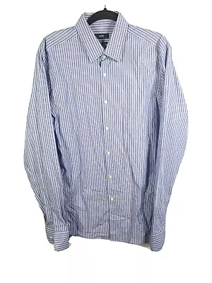 Hugo Boss Sharp Fit Mens Dress Shirt Sz 16.5 36/37 Blue Stripe Long Sleeve Great • $14.39