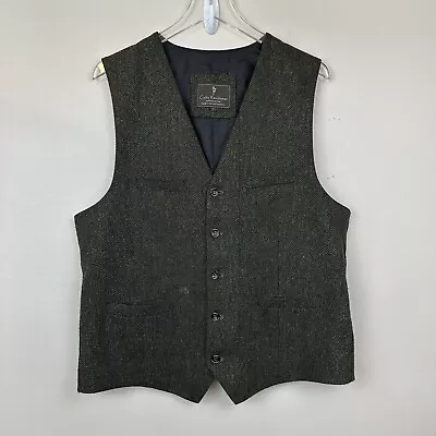 Celtic Ranchwear Mens Wool Blend Vest Belted Forrest Green Tweed Herringbone L • $44