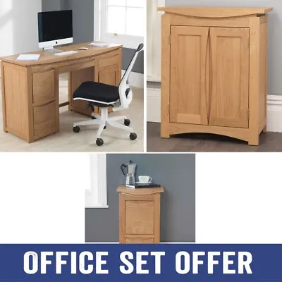 Crescent Solid Oak Large Desk Filing Cabinet And Printer Cupboard Package Deal • £995