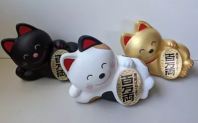 Set Of 3 Ceramic Maneki Neko Lucky Cats 4  Tall Made In Japan • $14.99