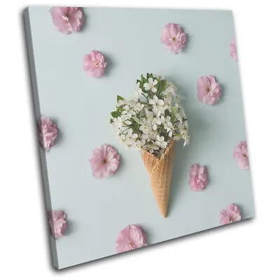 Ice Cream Flowers Summer Blossom Floral SINGLE CANVAS WALL ART Picture Print • £19.99