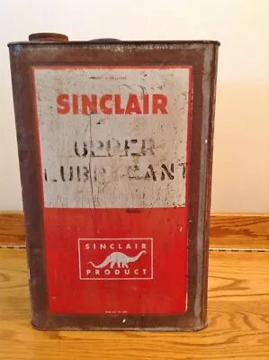 VTG Sinclair 5 Gallon Oil Can Tin Metal Square Gasoline White Dinosaur ~ AS IS • $49.99