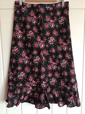 LAURA ASHLEY Designer Floral Skirt Size UK10 Euro 36 Black/Red + Underskirt • £2