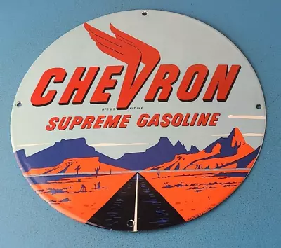 Vintage Chevron Gasoline Sign - Supreme Gas Pump Plate Service Porcelain Sign • $144.47