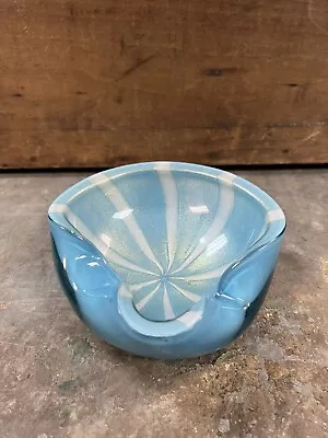 Alfredo Barbini Murano Glass Blue/White/Gold Pinwheel Swirl Ashtray.  • $30