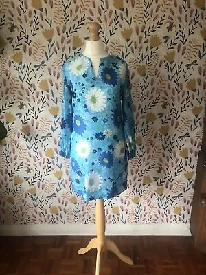 Vintage 1960’s Mod Dress Blue Flower Power Minidress • £20