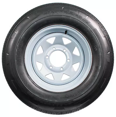 Radial Trailer Tire On Rim ST225/75R15 225/75-15 15 D 6 Lug Wheel White Spoke • $158.97