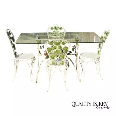French Art Nouveau Green Flower Maple Leaf Garden Patio Dining Set - 5 Piece Set • $1800