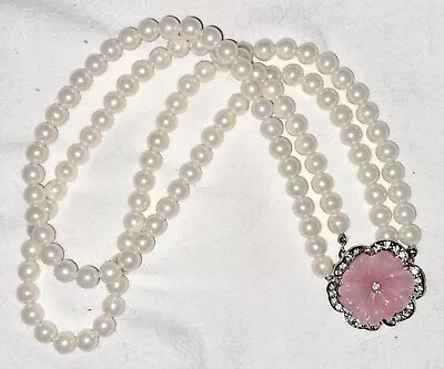 VTG Kenneth Jay Lane KJL For Avon Pink Pansy Flower Pearl Necklace 18 Inch • $45