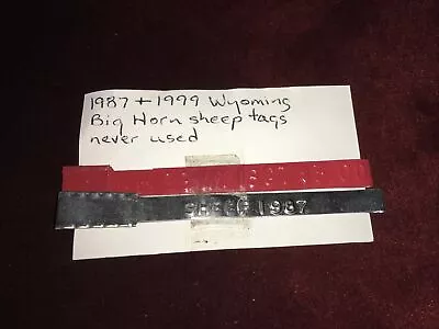 $63 • Buy Vintage Wyoming Big Horn Sheep Metal Tags Brammall ‘87 ‘99 Unused