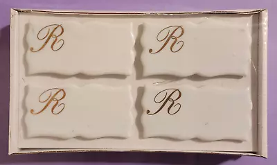 Vintage Classic Italian Porcelain Place Card Holder Set Of 4 - Initial R  SEALED • $17.50