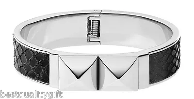 Michael Kors Silver+black Python Leather+pyramid Stud Bangle Bracelet Mkj2974 • $144.99