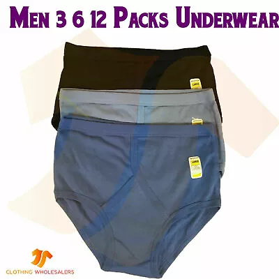  Mens 3 6 12 PACKS Classic Plain Cotton Y-Fronts Briefs Underpants Underwear LOT • £7.99