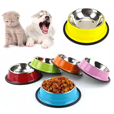 £6.40 • Buy Stainless Steel Metal Non Slip Dog Puppy Pet Animal Feeding Food Water Bowl Di①