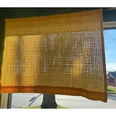 Vintage 1970s Sheer Curtain Short Mesh Yellow Panel Rod Pocket Kitchen Window • $55
