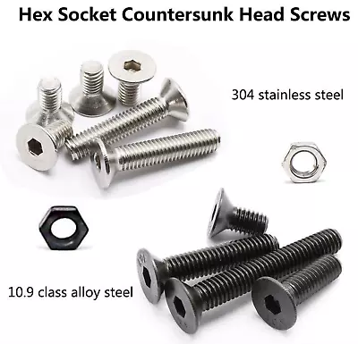 £2.09 • Buy Countersunk Nut & Bolt M2 M2.5 M3 M4 M5 Black Alloy/ Stainless Steel Allen Screw