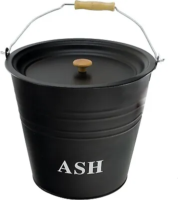 £9.99 • Buy 12L Metal Ash Bucket With Lid Wooden Handle Fireplace Container Litre Coal Bin