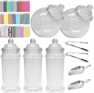 5 Large Jars Kit For Sweet Weddings Candy Buffet Party 2 Scoop 2 Tongs 100 Bags  • £20.49