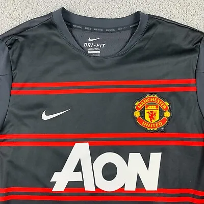 Manchester United AON Shirt Mens XL Black Red Nike Dri-Fit Soccer Futbol Top • $25.17