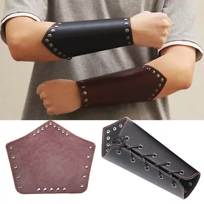 Armband Leather Punk Wide Archery Arm Guard Viking Bracer Gauntlet Wristband * • £6.99