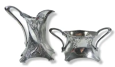 Antique Art Nouveau WMF Silver Plated Sugar Bowl Milk Jug Holly Leaves & Berries • $249