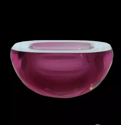 Murano Sommerso Geode Square Glass Bowl Cranberry Clear Italy • $85