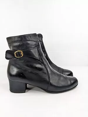 Vintage 80s 90s ITALY Black Leather Zip Up Ankle Boots Booties Size 38  • $35