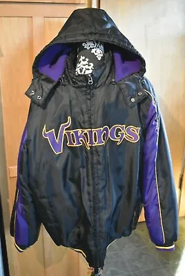 NFL Minnesota VIKINGS Men Large L Coat Embroidery Hooded Fleece Lined Purple Zip • $49.99